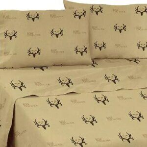 Deer Skull Lodge Sheet Set Bone Collector Brotherhood Hunting Rustic Lodge KING